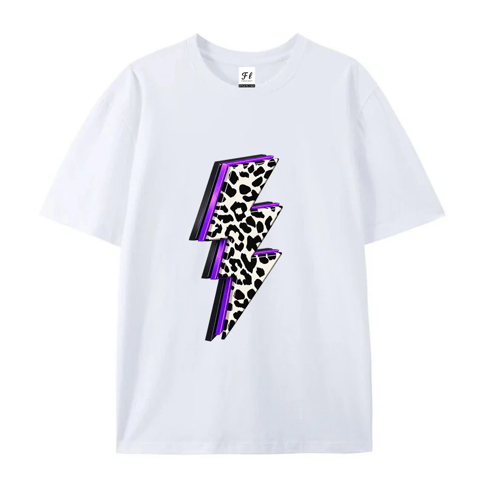 Women Lightning Bolt T Shirt Leopard Print Graphic Tees Purple 3D Shadow Loose Casual Short Sleeve Tops Y2K Streetwear