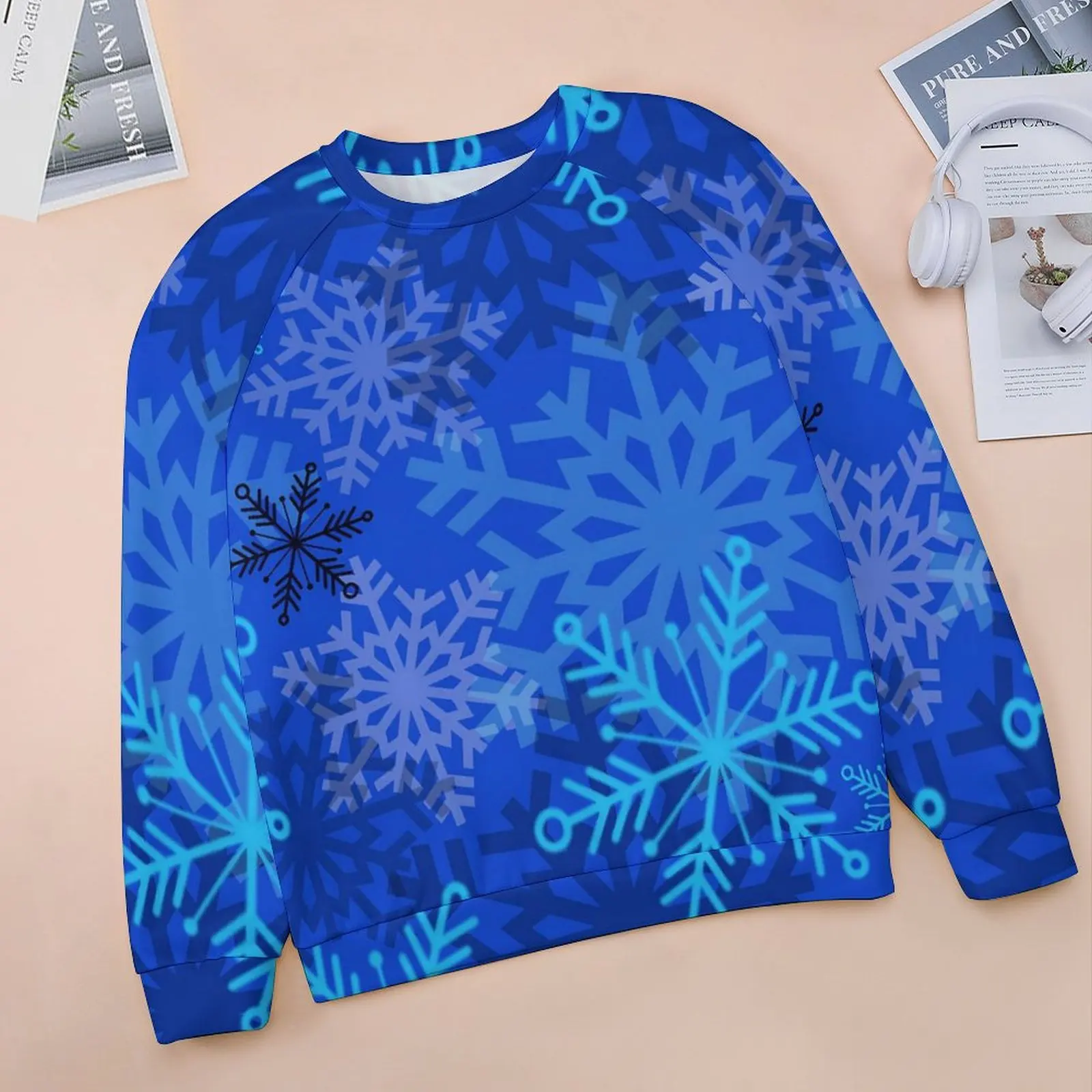 Snowflake Layered Hoodies Lady Blue Print Korean Fashion Casual Hoodie Long-Sleeve Aesthetic Design Clothes Big Size 2XL 3XL