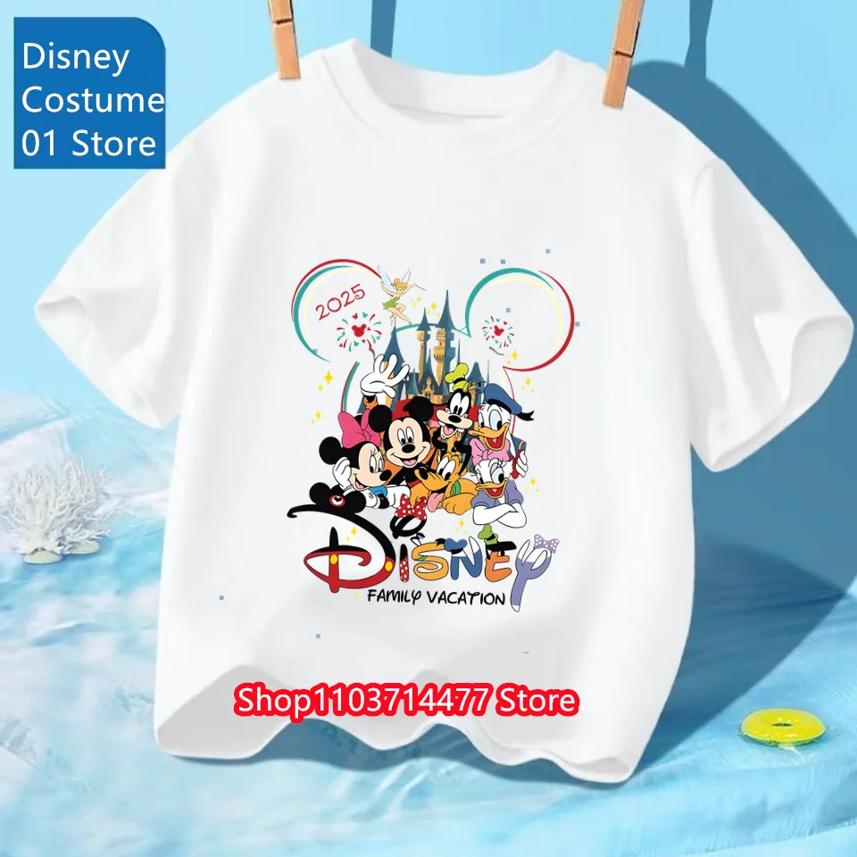 

Летние детские удобные хлопковые футболки Disney, милый пуловер с мультяшным принтом, детские свободные шикарные футболки с короткими рукавами, топы