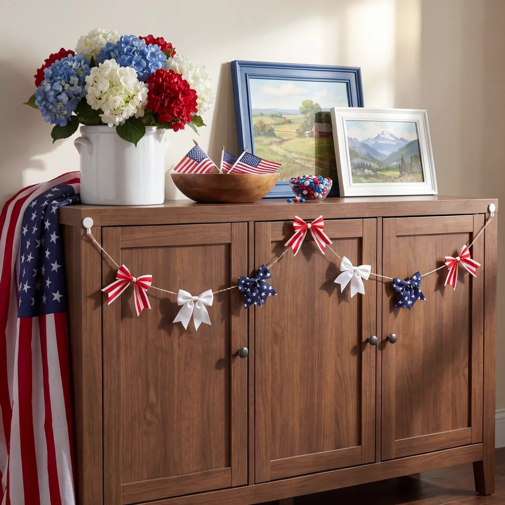 Patriotic Themed Bowknot Ribbon Hanging Decor Red White Blue Ornament For Home Holiday Party Venue Setting