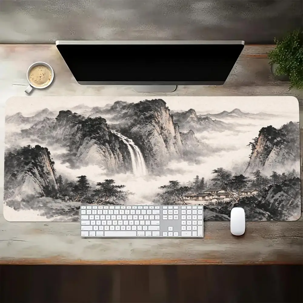 Chinese Ink Wash Mountain Water Desk Mat Precision Tracking Non Slip Rubber Base Large Size For Quiet Study Room