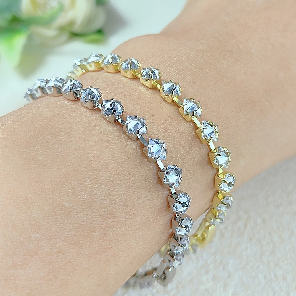 Shiny Charm Bracelet for Women Sparkling Square Zircon Hand Jewelry Silver Color Adjustable Tennis Chain Bangle Friend Gift H122