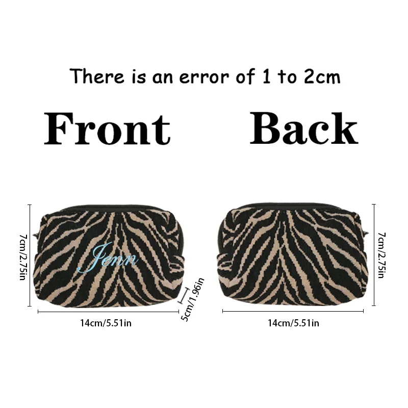 Personalisierte Kosmetiktasche mit Leopardenmuster und Stickerei, Reißverschluss-Make-up-Tasche, Hochzeitsgeschenke, Reisetasche für Frauen, Braut und Brautjungfern – Detail 1