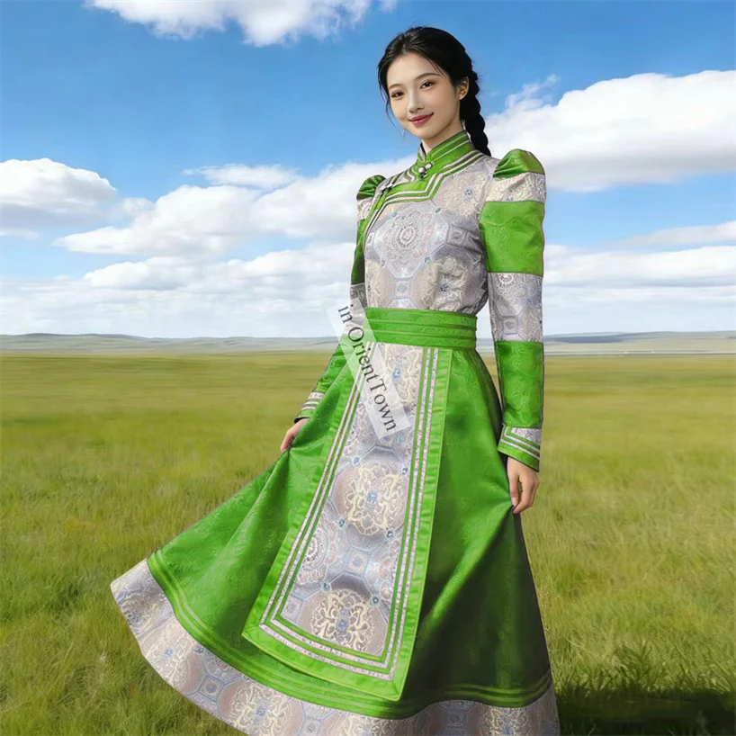 Traje Mongol Feminino, Vestido Vintage de Minorias Orientais, Robe Tradicional da Mongólia, Traje de Dança para Performance em Palco FE056