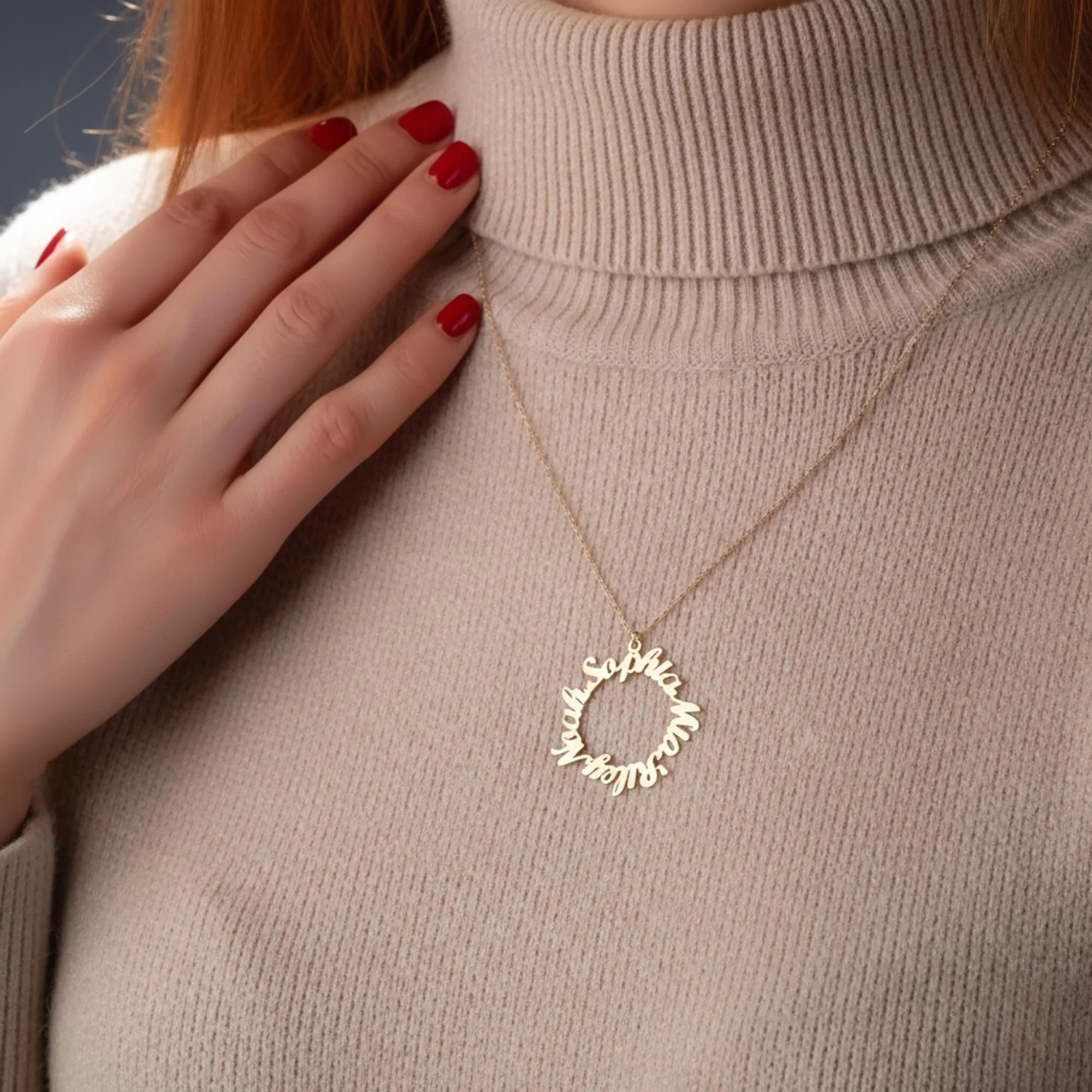 Personalized Circle Name Necklace Engraved Family Jewelry Custom Nameplated  Hoop Necklace Grandma Birthday Gift