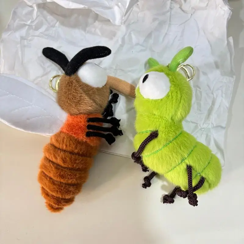 Cute Cartoon Creative Insect Mosquitoes Caterpillars Cockroaches Plush Keychain Doll Pendant Kawaii Backpack Ornament Decoration