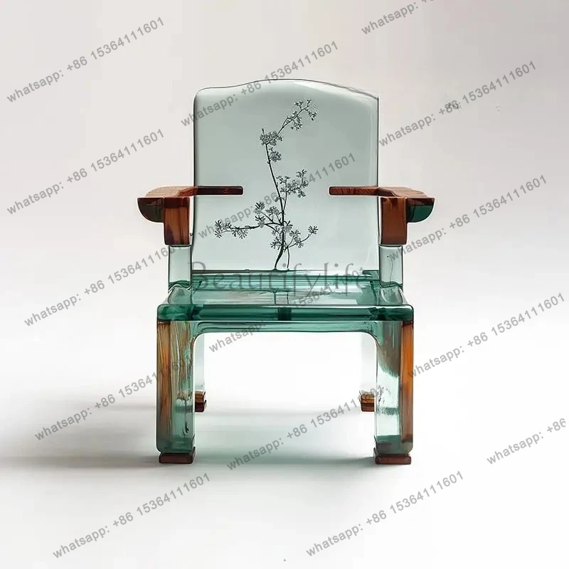 

yj7 New Chinese Zen Chinese ancient style single chair transparent resin back chair casual style