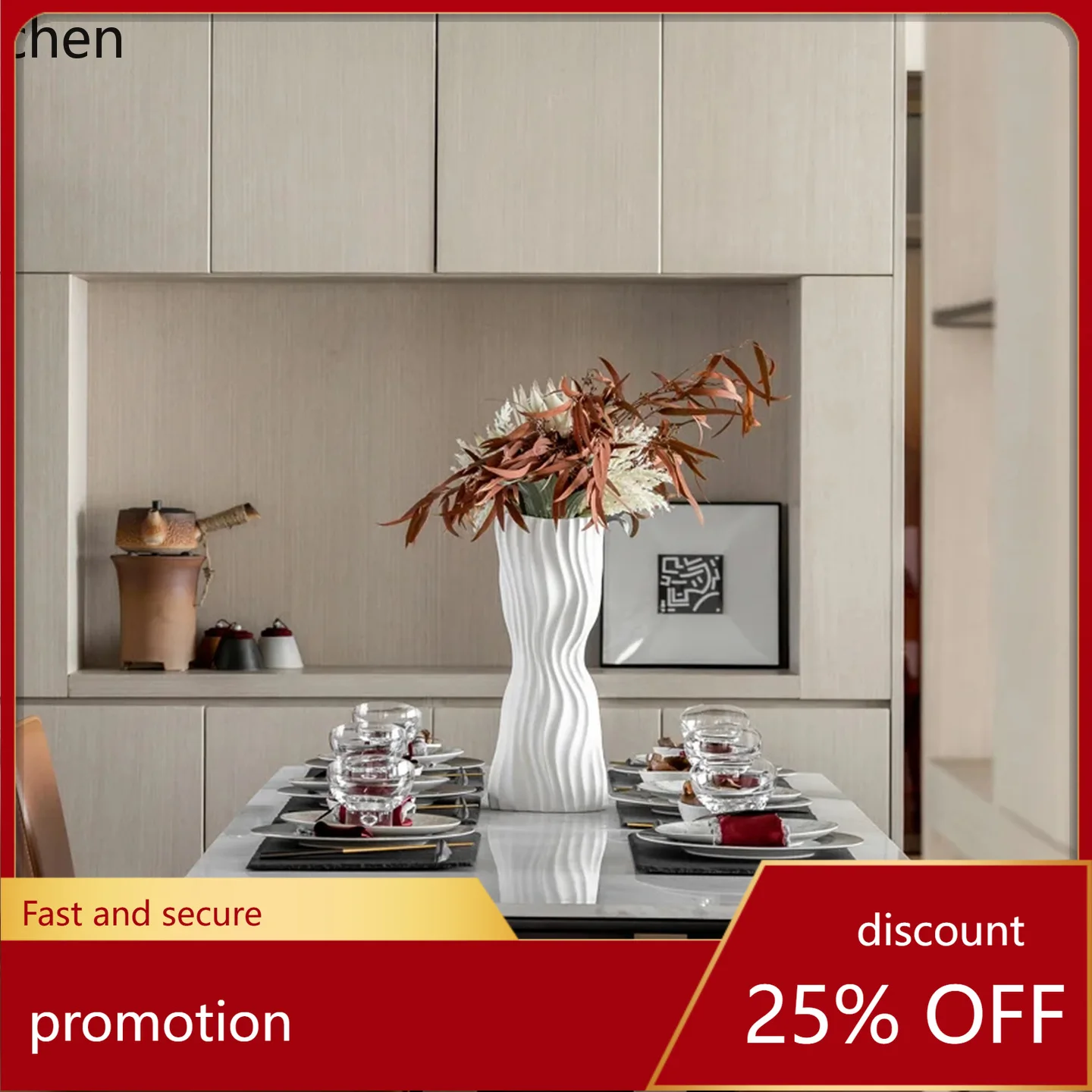 

HT Modern Minimalist Vase Ornament Wave Ins High-end Feel Home Living Room Soft Decoration Flower Arrangement Vase