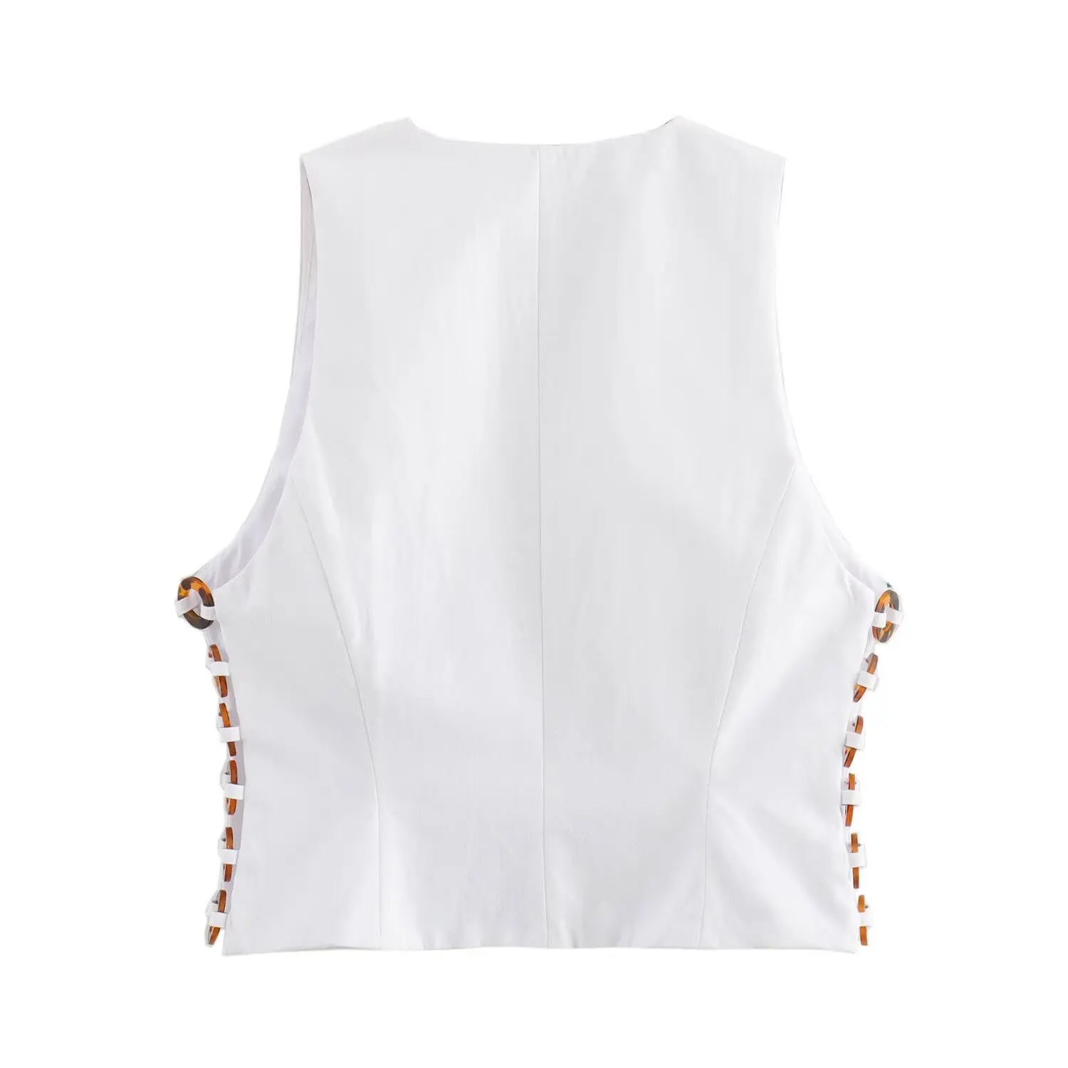 

ZBZA Новый летний женский модный дизайн Sensation Tortoll Effect Accory Vest Sle Top V-ne из полиэфирного волокна