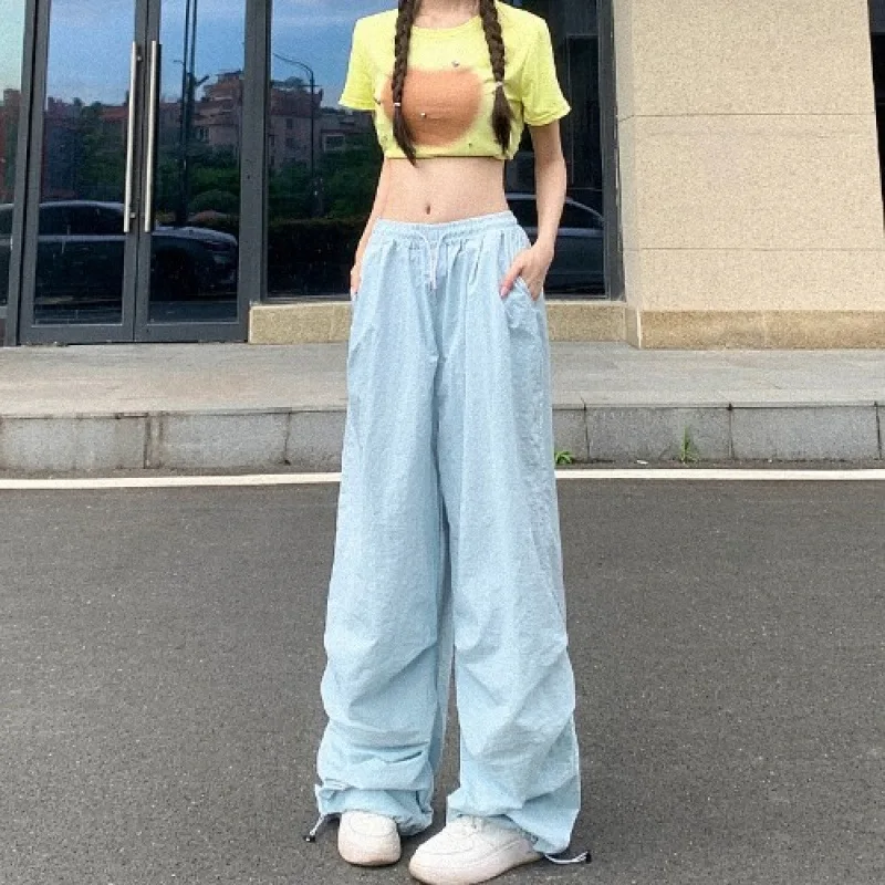 السراويل واسعة الساق مريحة المرأة الصيف التجفيف السريع منتظم صالح فتاة حلوة الاتجاه الحضرية الشاطئ تاريخ الأربطة السراويل المرنة #3