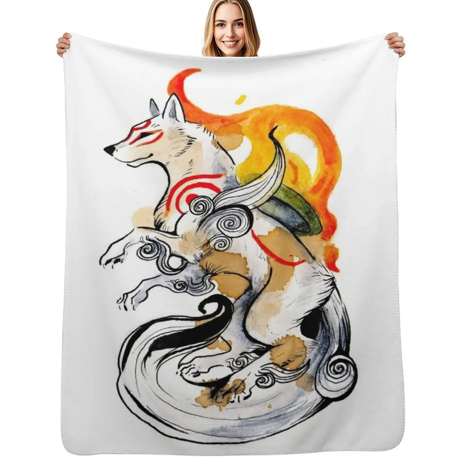 

Okami Amaterasu Throw Blanket Cute Plaid Custom warm winter Blankets