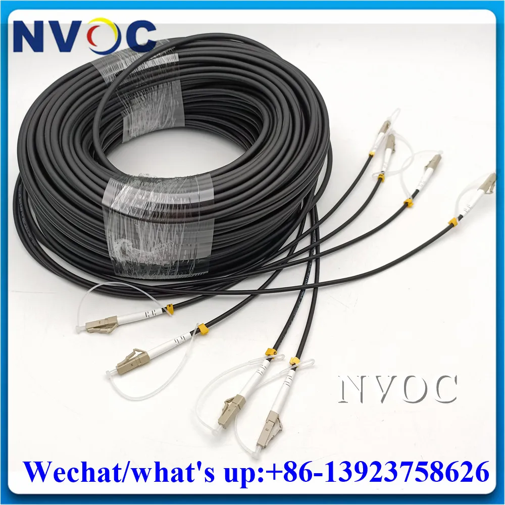 

4C OM3-150 LC Fiber Patch Cord,4Fiber 4Cores MM Multimode 70/80/90M LSZH/TPU Black Cable Amored Fibre Optical Leads