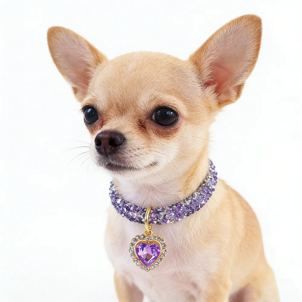 

Adjustable Pet Necklace Cat Dog Collar with Diamond Zircon Heart Pendant Jewelry Luxury Metal Puppy Collars Dog Accessories