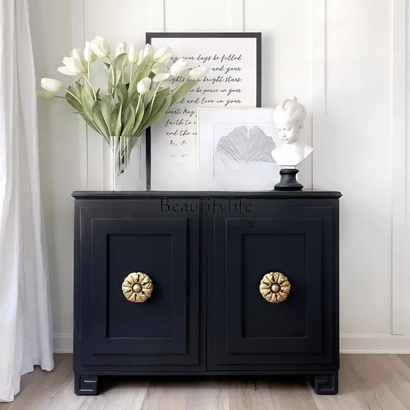 

ls 27 American porch cabinet entry solid wood ultra-thin shoe cabinet integrated French black simple storage