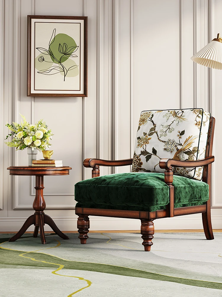 أريكة من القماش الخشبي الصلب بالكامل في الريف على الطراز الفني لغرفة المعيشة كرسي أريكة مريح للترفيه المستقر