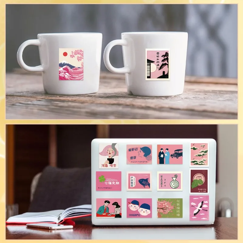 

50PCS Vintage Pink Japanese Aesthetic Graffiti Stickers - Waterproof for Luggage & Notebook DIY Decor