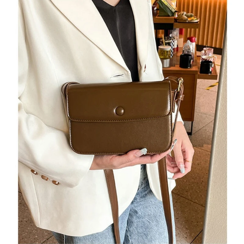 Women Bag Korean Genuine Leather Flap Casual Solid Hasp Soft Shoulder Bags Vintage Mori Girl Purse Phone Bag Simple
