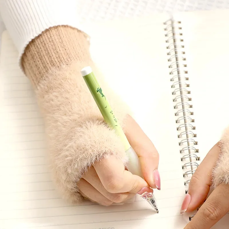 

Winter Plush Gloves For Women Long Solid Color Thermal Wool Writing Driving Office Touch Screen Half-Finger Warm Knit Gloves