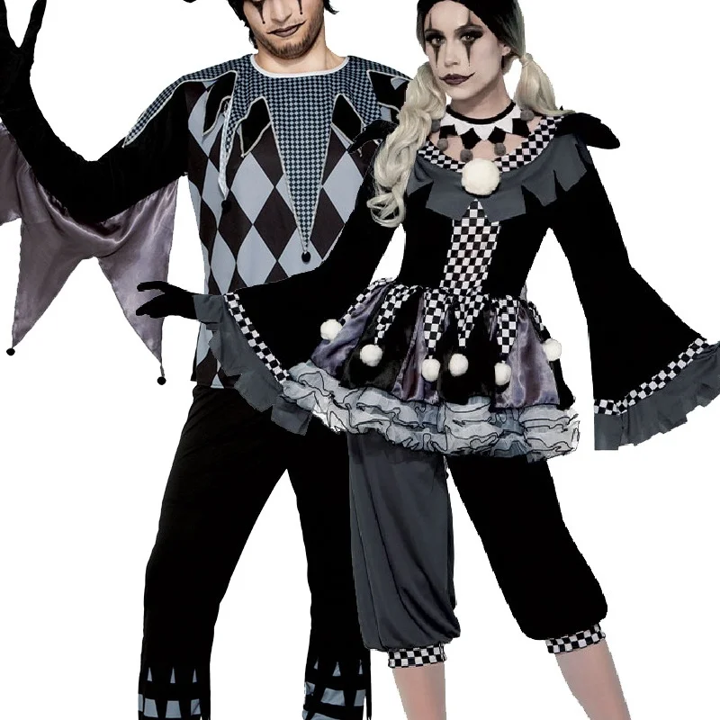 

2025 New MXL loween Evil Clown Costume Circus Reincarnation Horror Cosp Women's Traditional Chinese Costume Stage Performance