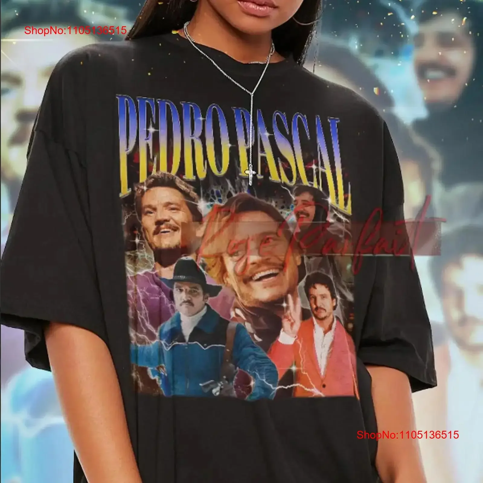 بيدرو باسكال تي شيرت 90s عتيق عتيق مغسول للتنفس أوم جرافيك أنيق ممتد للارتداء اليومي مريح