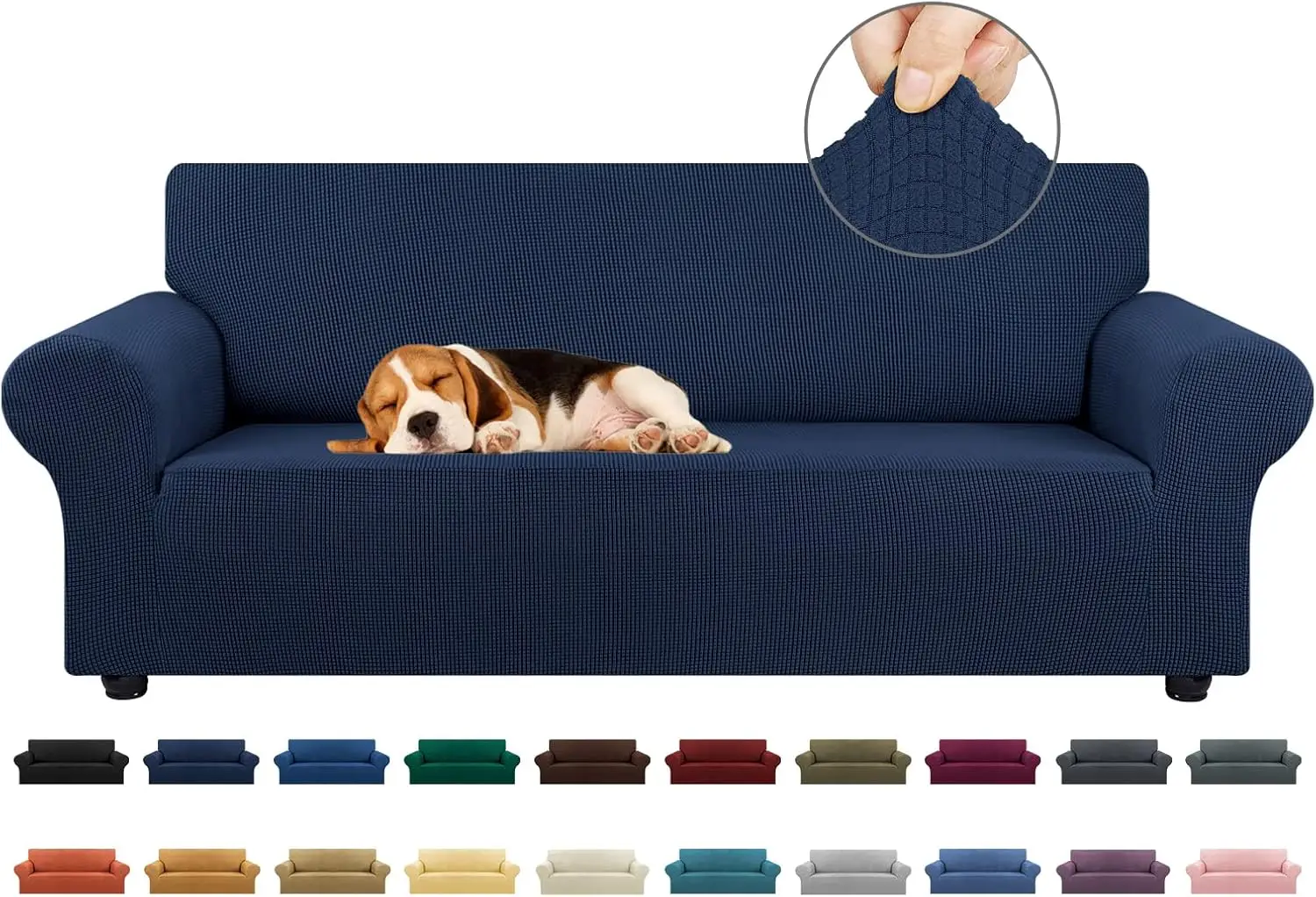 

Stretch Sofa Cover Slipcover for 3 Cushion Couch, Pet-Friendly Furniture Protector with Elastic Bottom (78"-94")