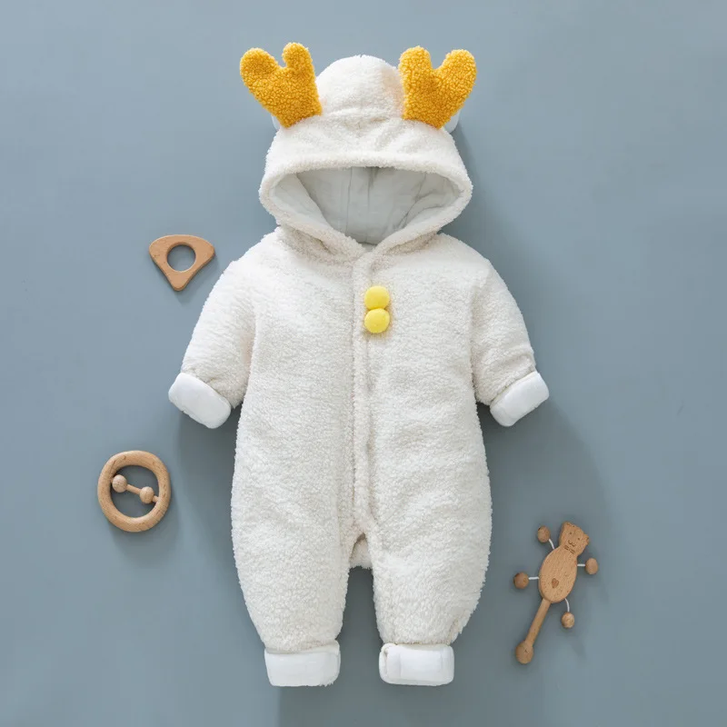 

MILANCEL Autumn Winter Baby Clothes 0-2 Y Newborn Rompers Infant Boys Girls Fleece Jumpsuit Toddler Thick Hooded Outwear