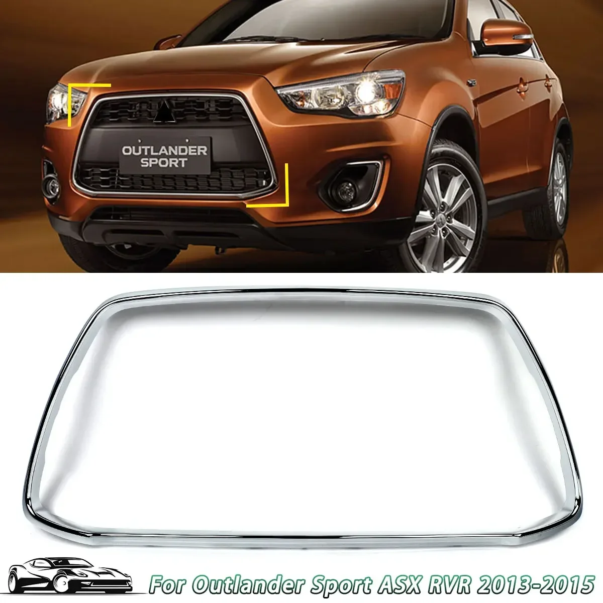 

For 2013-2015 Mitsubishi Outlander ASX RVR Front Grille Molding Surround Chrome