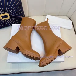 Square Toe Thick Sole Ankle Boots Block Chunky Heel Slip On Sexy Fashion Women's Short Boots Brown Solid Autumn Winter 2024 New