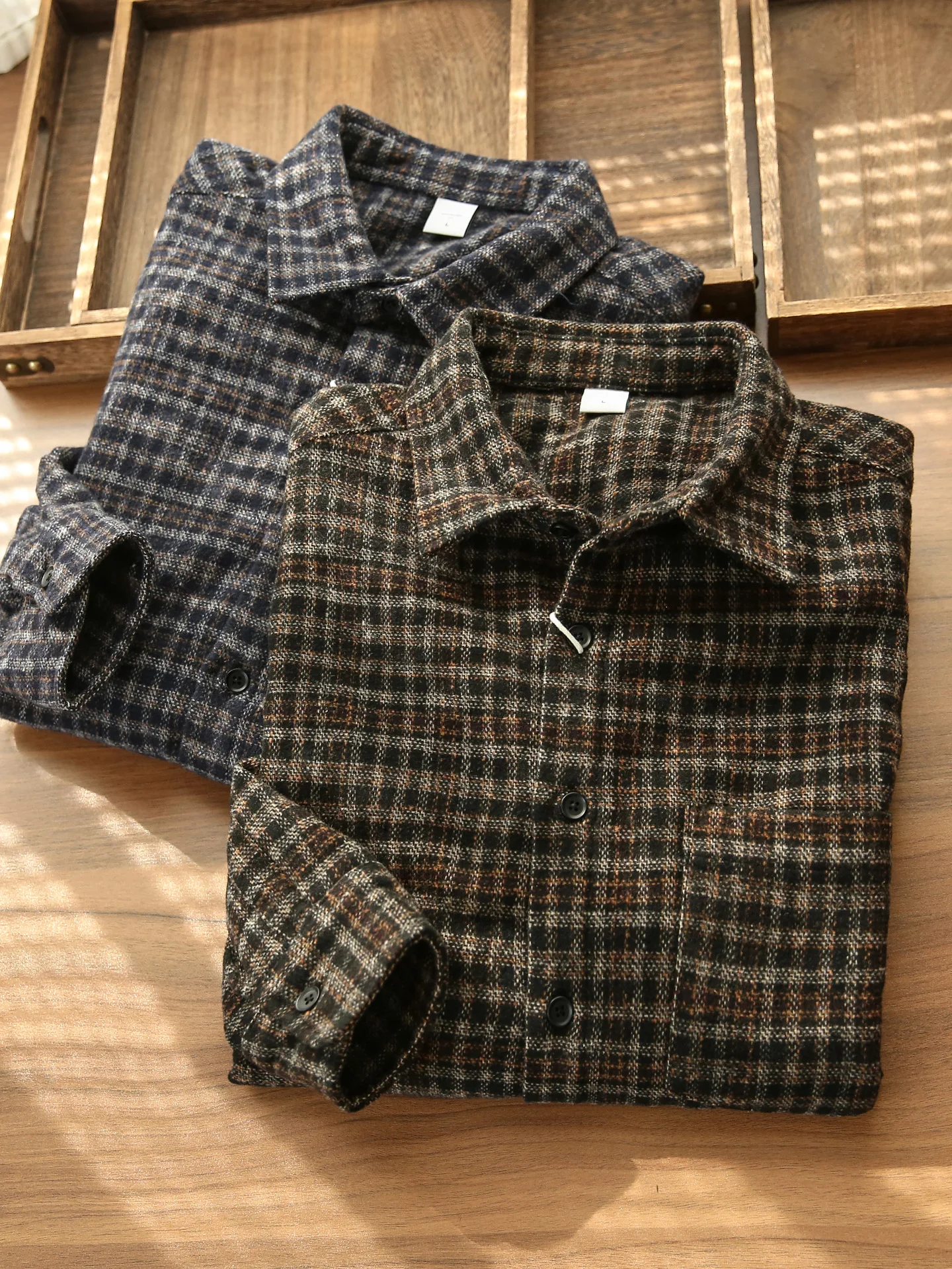 

Retro American Thiened Floing Plaid Men's Loose Casual irt Coat Long Sve Turn-down Collar Autumn New Sle Outerwear