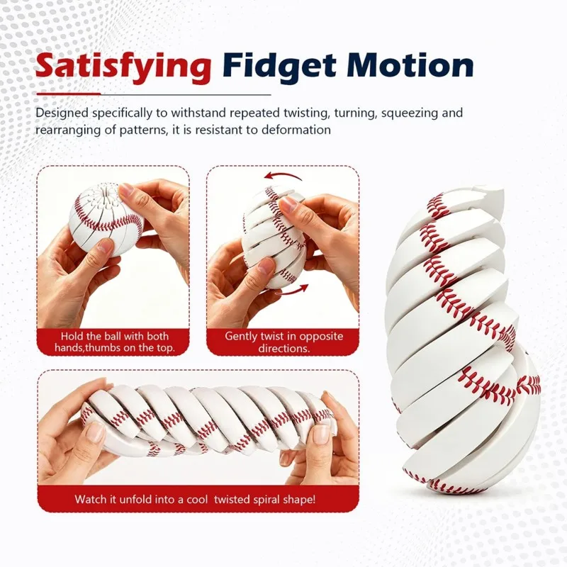 Stress Relief Fidget Ball , Twist And Turn Baseball Design, Sensory Puzzle To Relieve Anxiety Desk Fidget