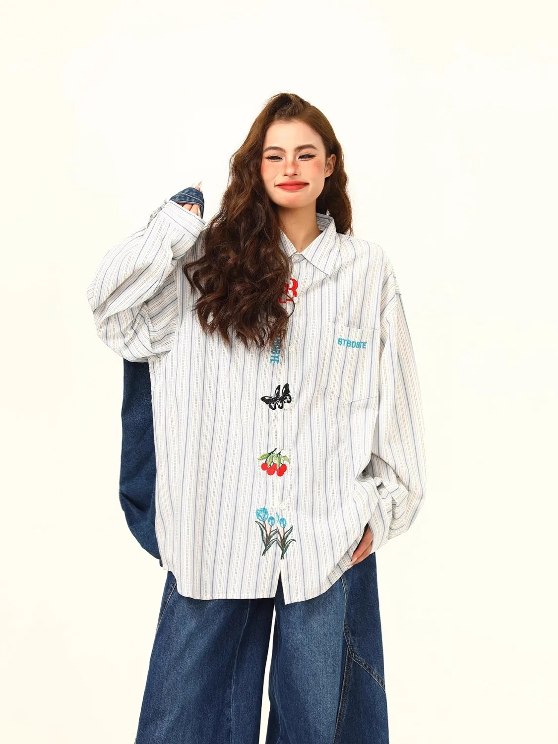 

Unisex Shirt Men Women Bovish Style StreetwealFashion Embroidery Oversize Loose Casual LongSleeve Shirts Genderless Clothing
