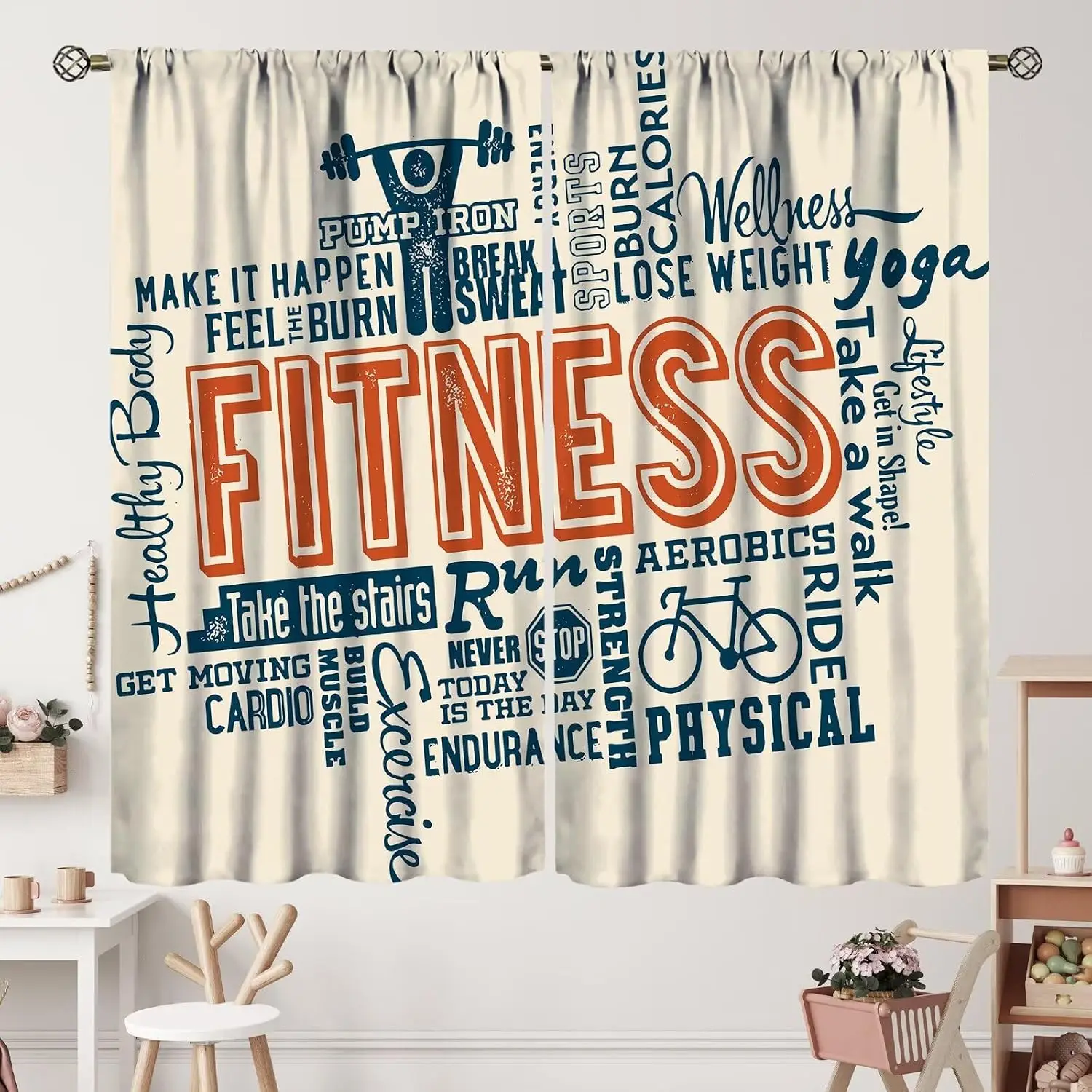 Large Fitness Workout Motivational Curtain Banner for Home Gym Decor Exercise Yoga Sweat Cardio Wall Art Gift