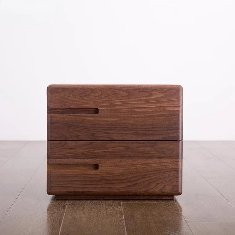 Nordic black walnut bedside table simple modern Japanese log color full bedside table