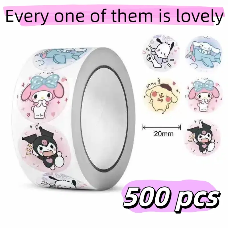 500 szt. uroczych naklejek w rolce z motywem Hello Kitty i Kuromi, naklejki nagrody szkolne, etykiety do dekoracji prezentów, artykuły papiernicze do scrapbookingu