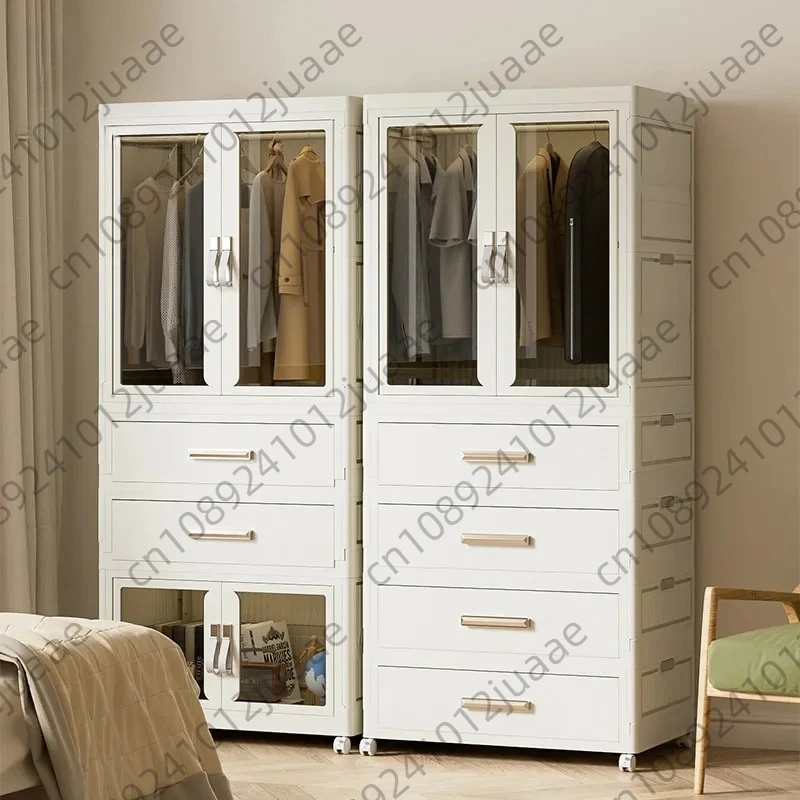 Transparent Foldable Wardrobe,Storage Container, Wheels at Bottom,Closet Cabinet Bedside Organizer, Large Folding Bins