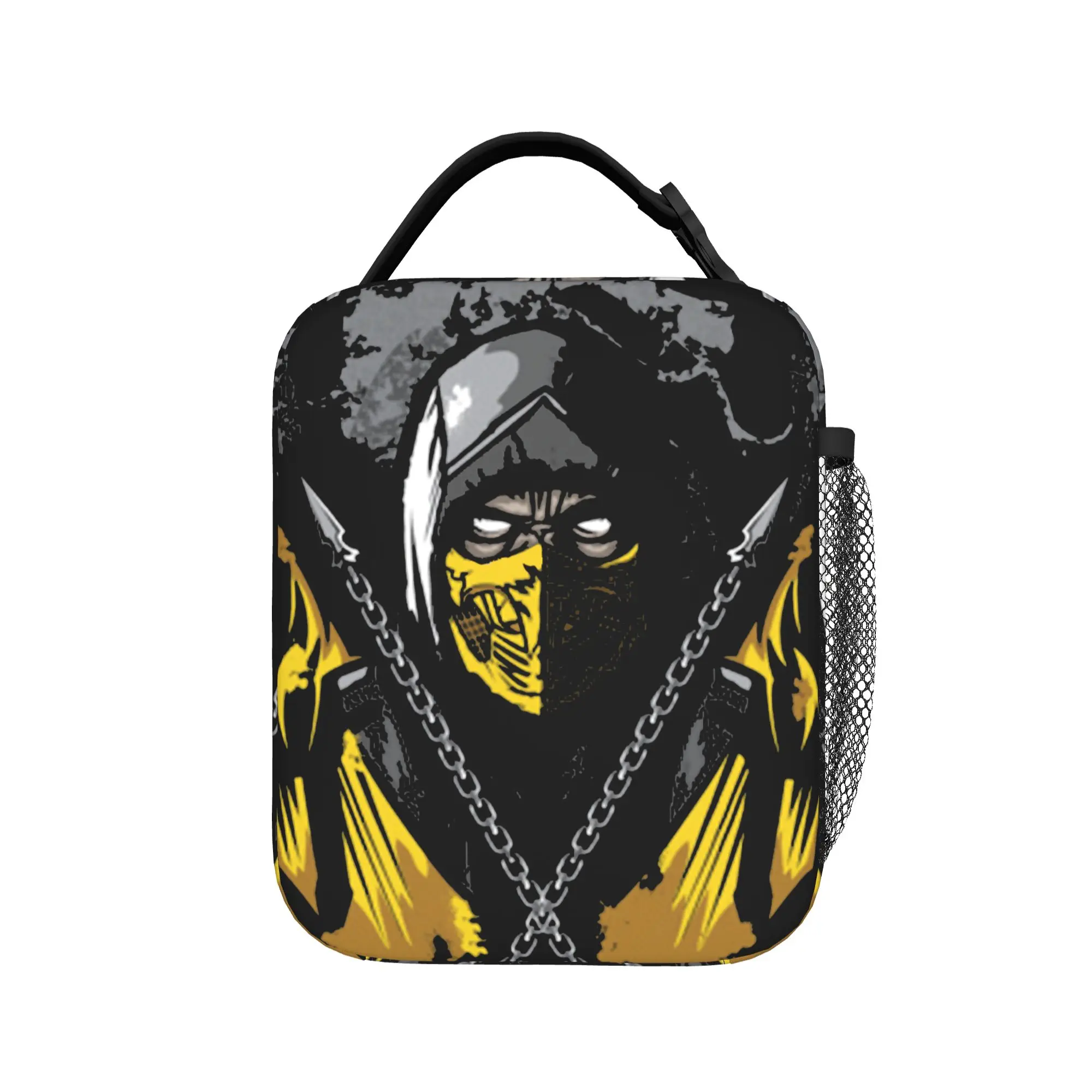 Mortal Kombat Scorpion MK11 Bolsa térmica isolada para lanche, recipiente para lanche, bolsa grande para lanche, bolsa bento