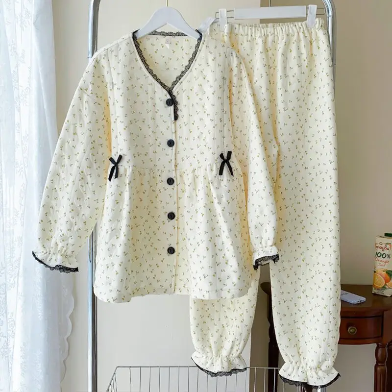 2023 Autumn Winter Air Cotton Nursing Clothes Sleepwear Thickened Warm Pajamas Postpartum Breastfeeding Maternity Loungewear Set