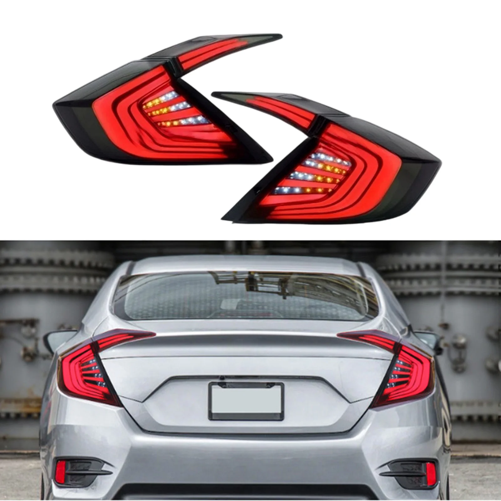 Tail light assembly For 2016 2017 2018-2021 Honda Civic 10 sedan LED taillights total line lights brake lights reverse lights