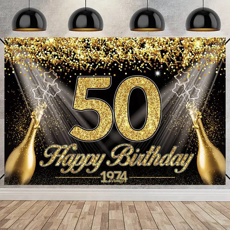 Happy 50th Birthday Backdrop Background Banner For Man Napkin Balloon Door Curtain 50 Years Anniversary 50 Birthday Party Decor