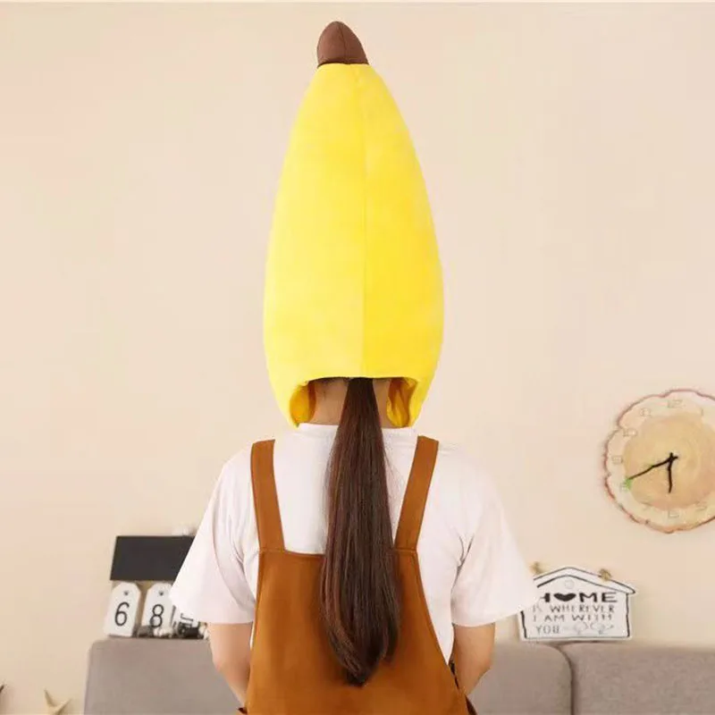 Creative Costume Caps Kids Banana Hat Fancy Dress Plush Hat Toy Cartoon Full Headgear Cap Cosplay Costume Party Photo Props