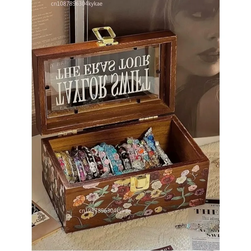 Era Tour Piano Pattern Wooden Storage Box Friendship Bracelet Small Card Storage Box Retro Beautiful Merch Storage Box Home
