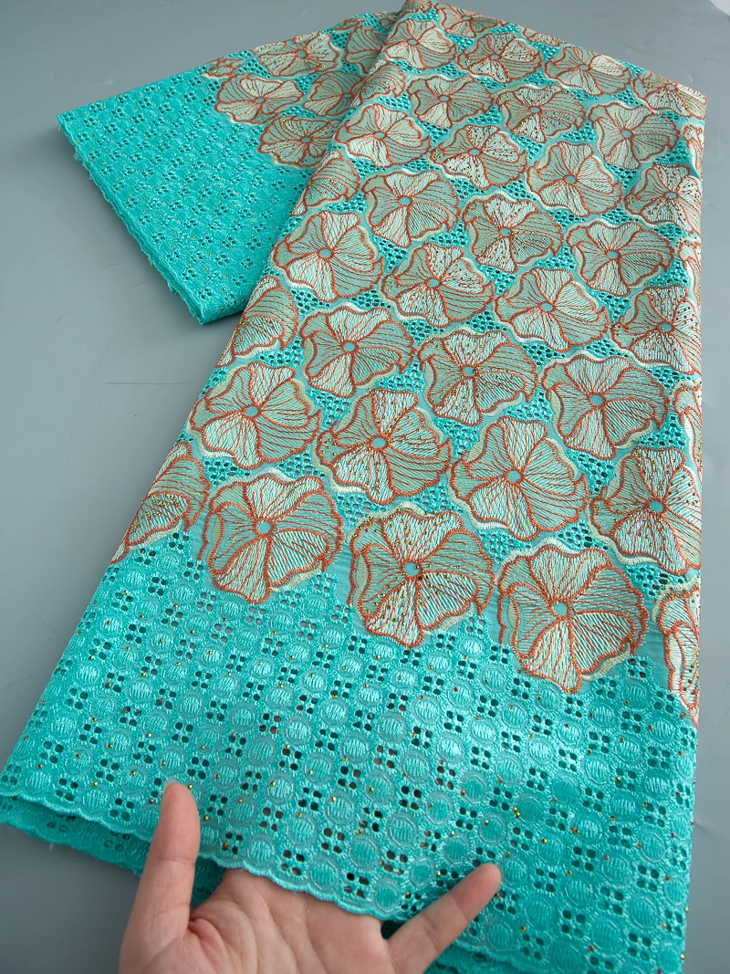 

African Embroidered Cotton Lace Fabric High Quality Nigerian Swiss Voile Lace Fabric Stones For Women Party Dresses,2.5yard 4531