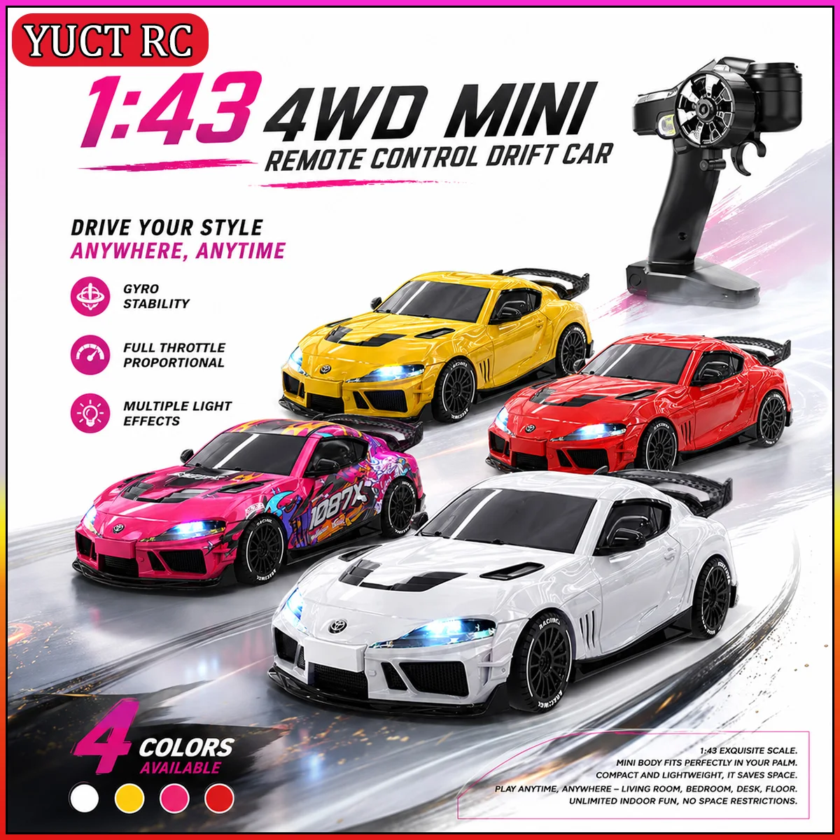 JXC SP4301 1087X Supra 1/43 Mini RC Cars 4WD Full-Scale with 2.4G Remote Contro Drift Racing with Cool Light Toys Gifts for Boys