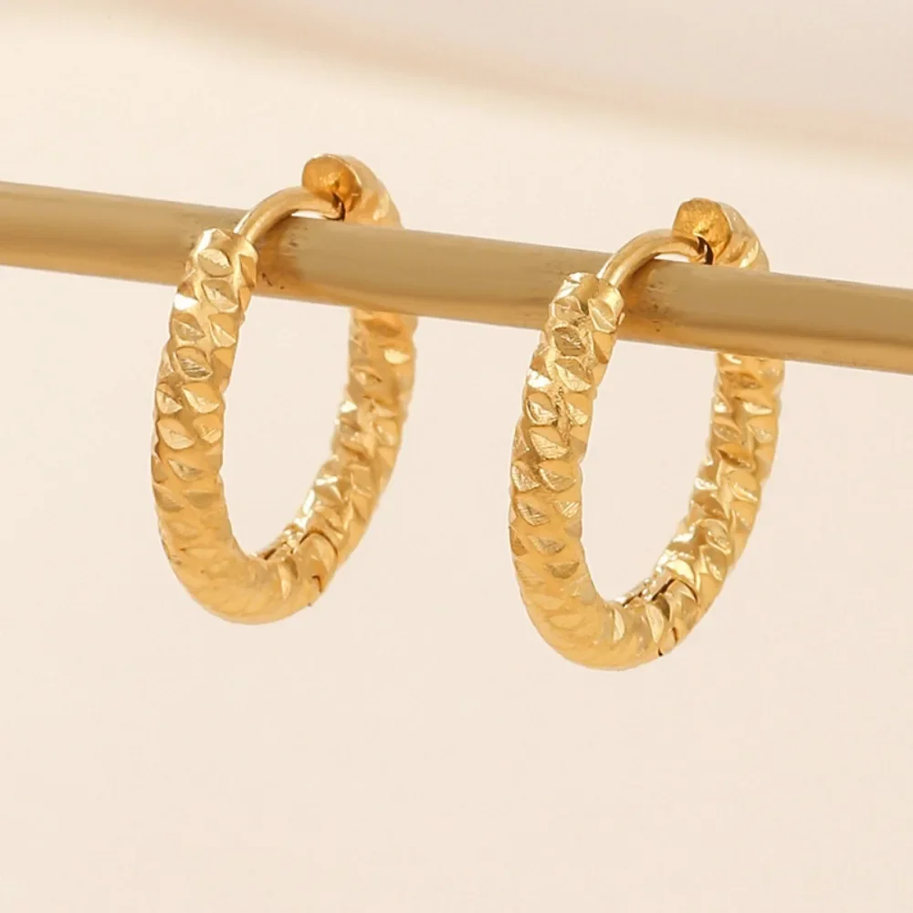 Personalized Design Gold Color Stainless Steel Irregular Embossing Hoop Earrings for Women Charm Korea Earring Jewelry Colorfast