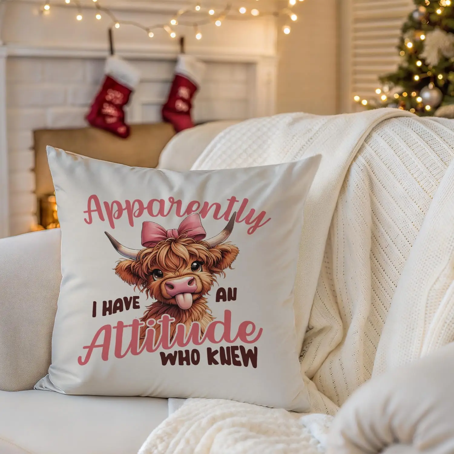 Funny Cow Attitude Pillow Cover Throw Cushion Pet Lover Gift for Bedroom Living Room Accent Decor 40x40cm