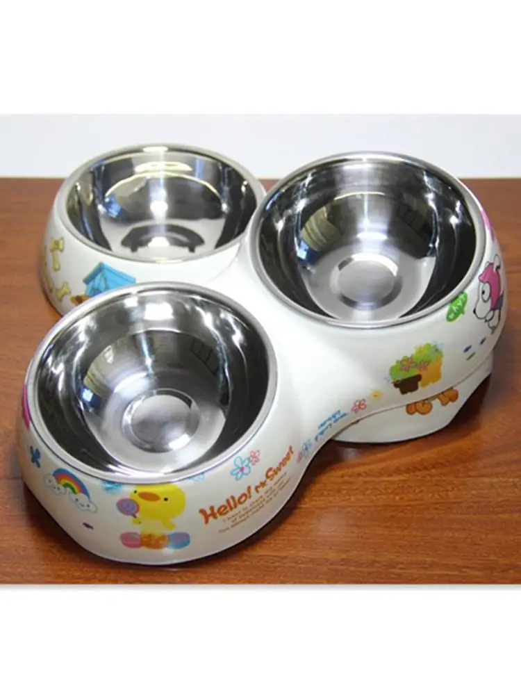 

Stainless Steel Double Bowl for Pet, Non-Slip Bowl, Cartoon Printing, Dog Food Bowl, Pet Supplies, New