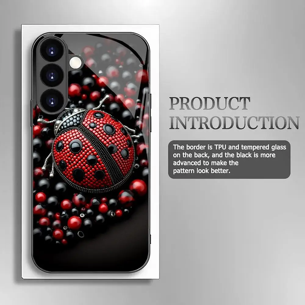Seven star ladybug tempered glass phone case suitable for Samsung GalaxyS26 S25 S24 S23 S22 S20FE/Ultra/Plus anti drop backcover
