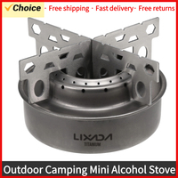 Lixada Outdoor Mini Alcohol Stove Titanium/Stainless Steel Camping Furnace with Cross Stand Stove Rack Picnic Pocket Stove