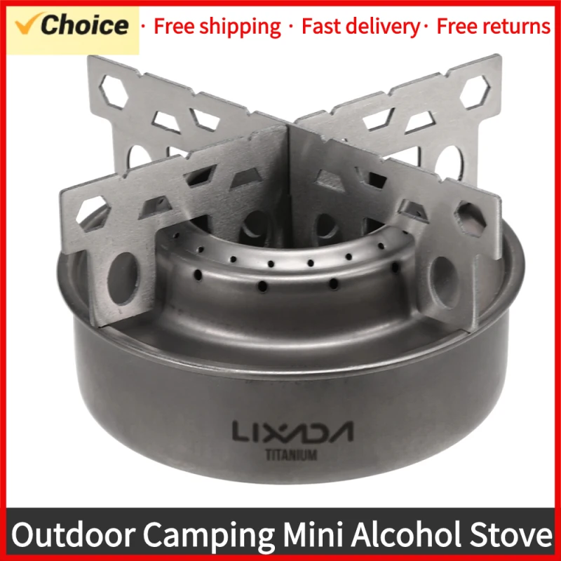 Lixada Outdoor Mini kuchenka na alkohol Tytan / stal nierdzewna Piec kempingowy ze stojakiem krzyżowym Stojak na kuchenkę Piknikowy kuchenka kieszonkowa