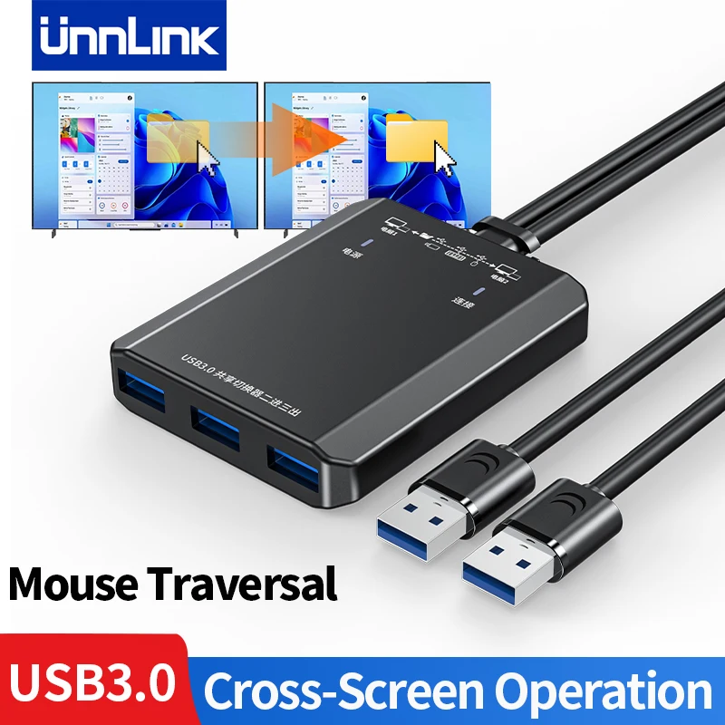 

Unnlink USB 3.0 Sharer USB 3.0 2.0 Switch Two Computer Cross-Screen Operation Transfer File Datas Mouse Keyboard Sharing